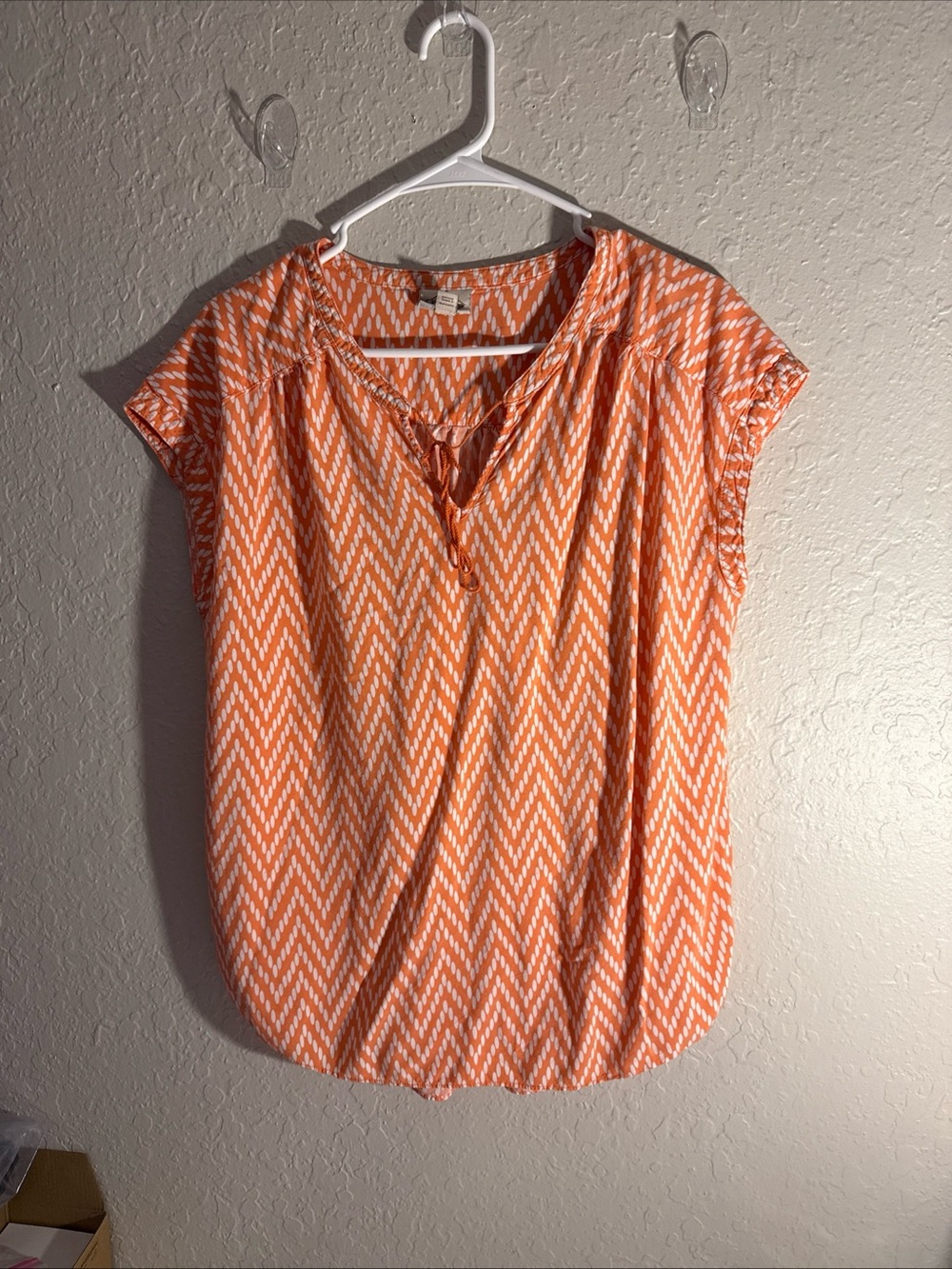 St. John's Bay Orange Chevron Tie-Front Cap Sleeve Blouse